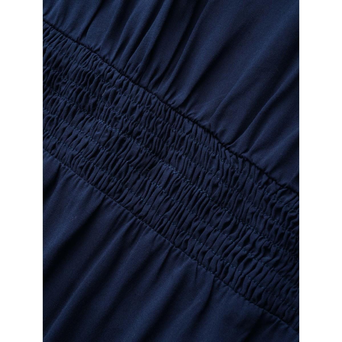 Plus Size Plain Shirred Cap Sleeve Midi Dress Indigo Women Elegant Shirred V-neck Cap Sleeve Curvy BloomChic 10/M Product Image