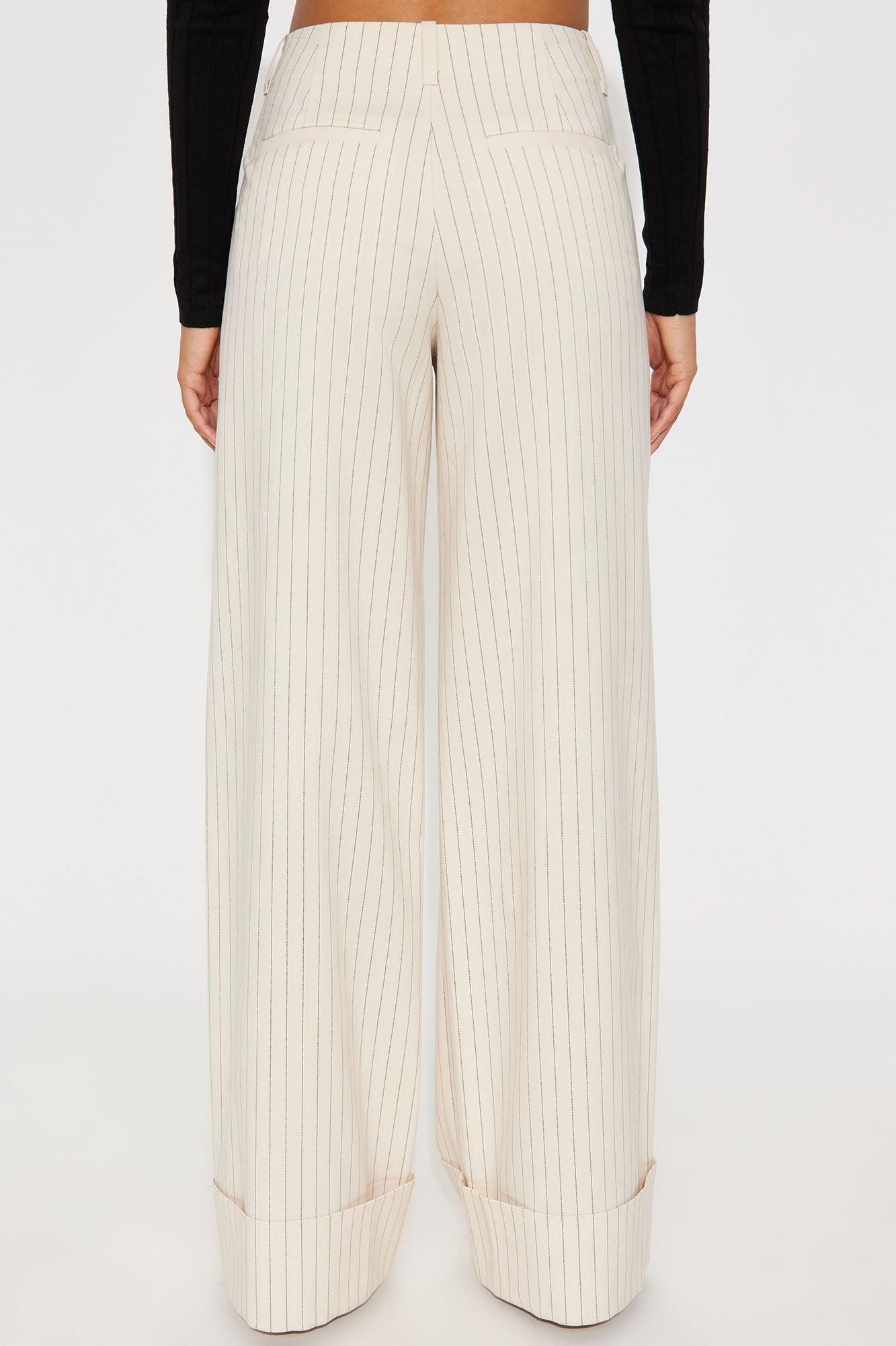 Amina Pinstripe Wide Leg Trouser - Cream Product Image