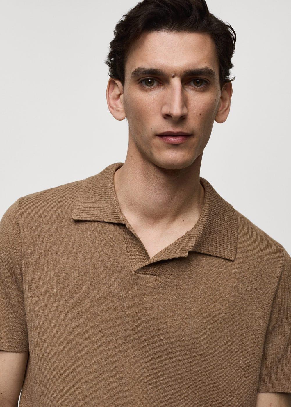 Textured knitted cotton polo shirt - Men | MANGO USA Product Image