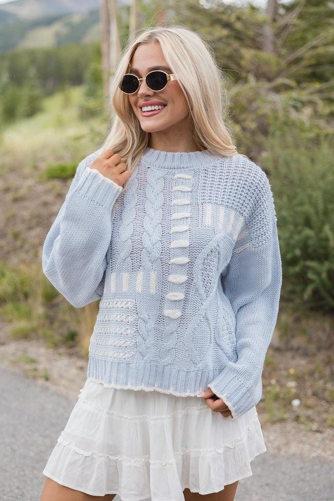 Hand In My Hand Blue and Ivory Contrast Stitch Detail Sweater FINAL SALE Product Image