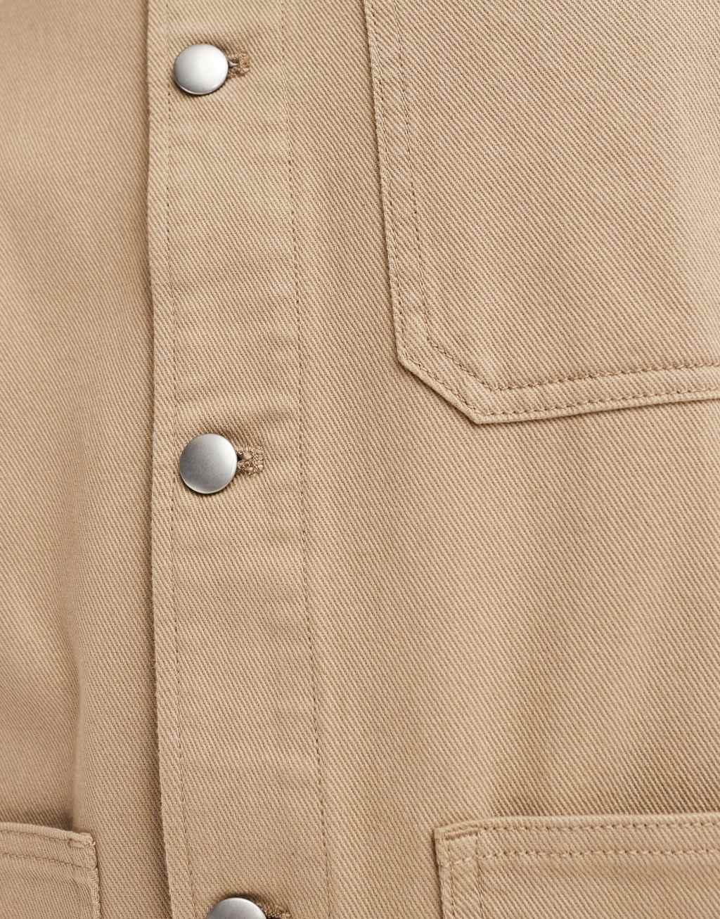 ASOS DESIGN worker jacket in washed twill in stone Product Image