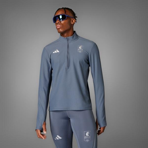 adidas Boston Marathon 2025 Own the Run 1/4 Zip Tee Onix XL Mens Product Image