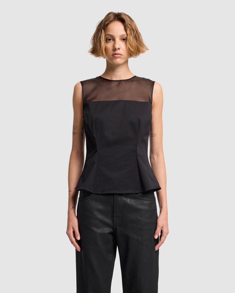 Sleeveless Sheer Organza Yoke Top Product Image