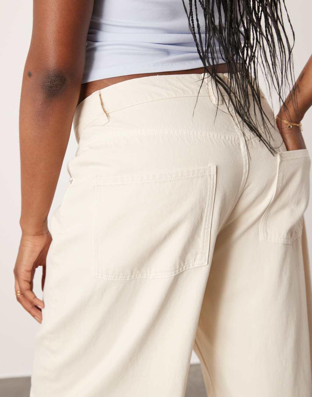 ASOS DESIGN Curve loose jeans with deep turn up cuff in neutral Product Image