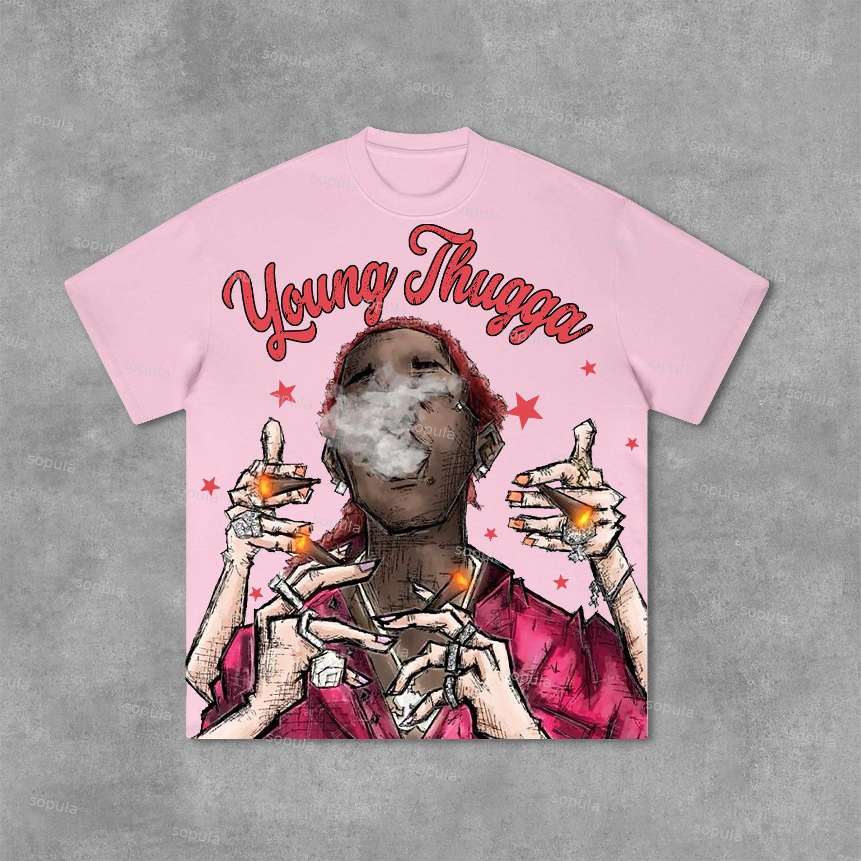 Young Thugga Vintage Graphics Print Cotton T-Shirt Product Image