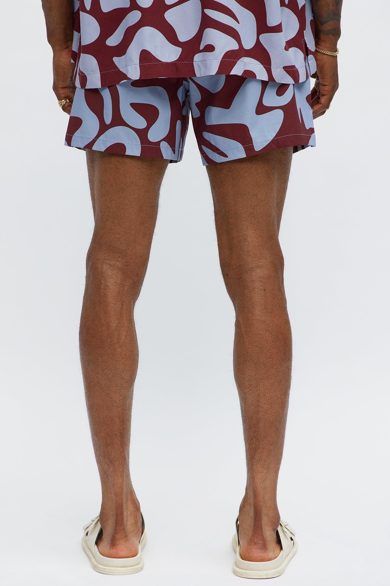 Chateau Abstract Printed Swim Mid Trunk - Burgundy/combo Product Image