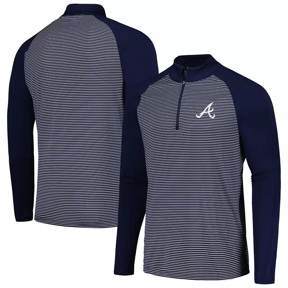 Men's Levelwear Navy Atlanta Braves Charter Striped Raglan Quarter-Zip Top, Size: Medium, Blue Product Image