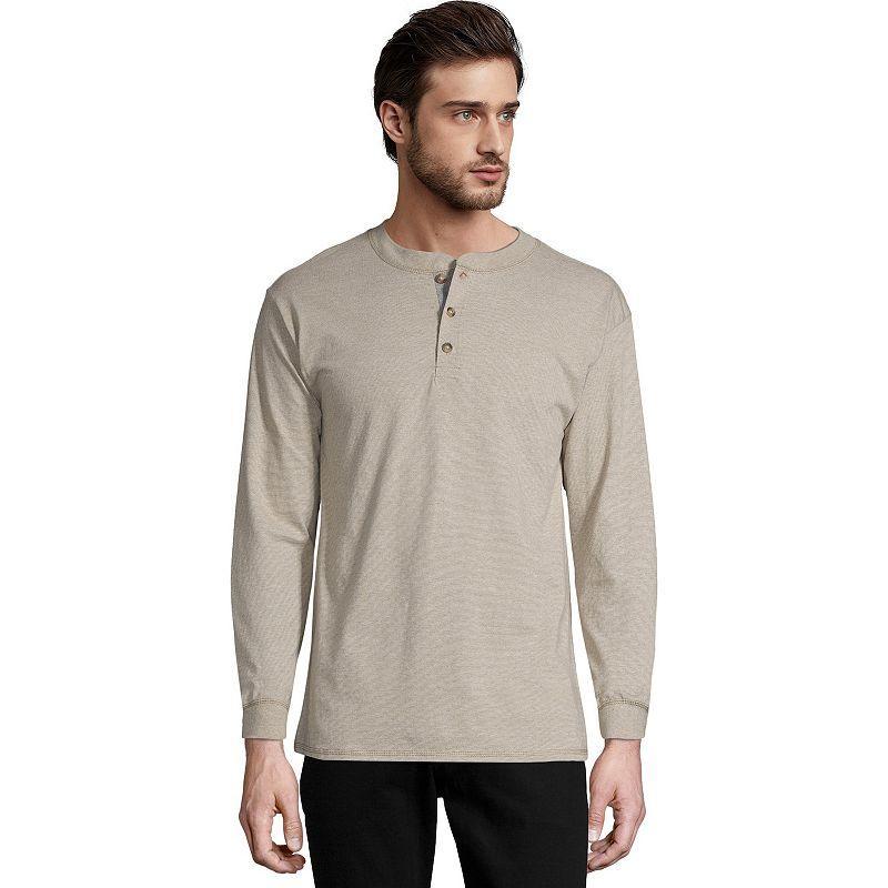 Men's Hanes® Beefy Heavyweight Henley, Size: Small, Dark Truffle Product Image