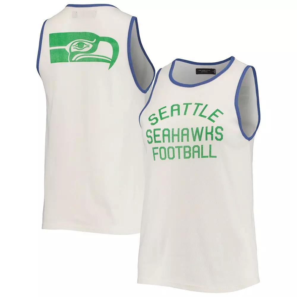 Women's Junk Food White/Royal Seattle Seahawks Throwback Pop Binding Scoop Neck Tank Top, Size: Small Product Image