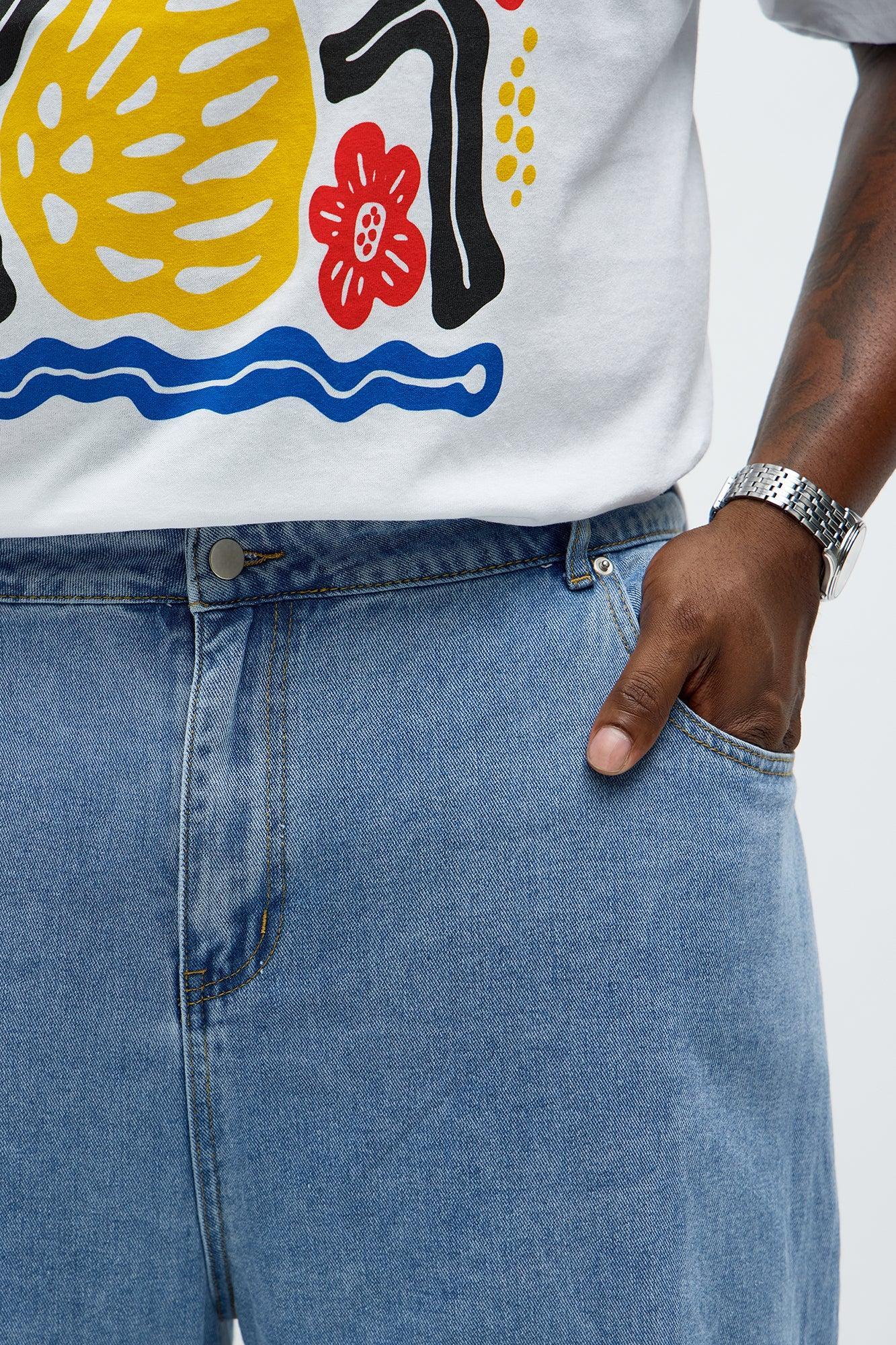 Baggy Side Stripe Zip Hit Jeans - Medium Blue Wash Product Image