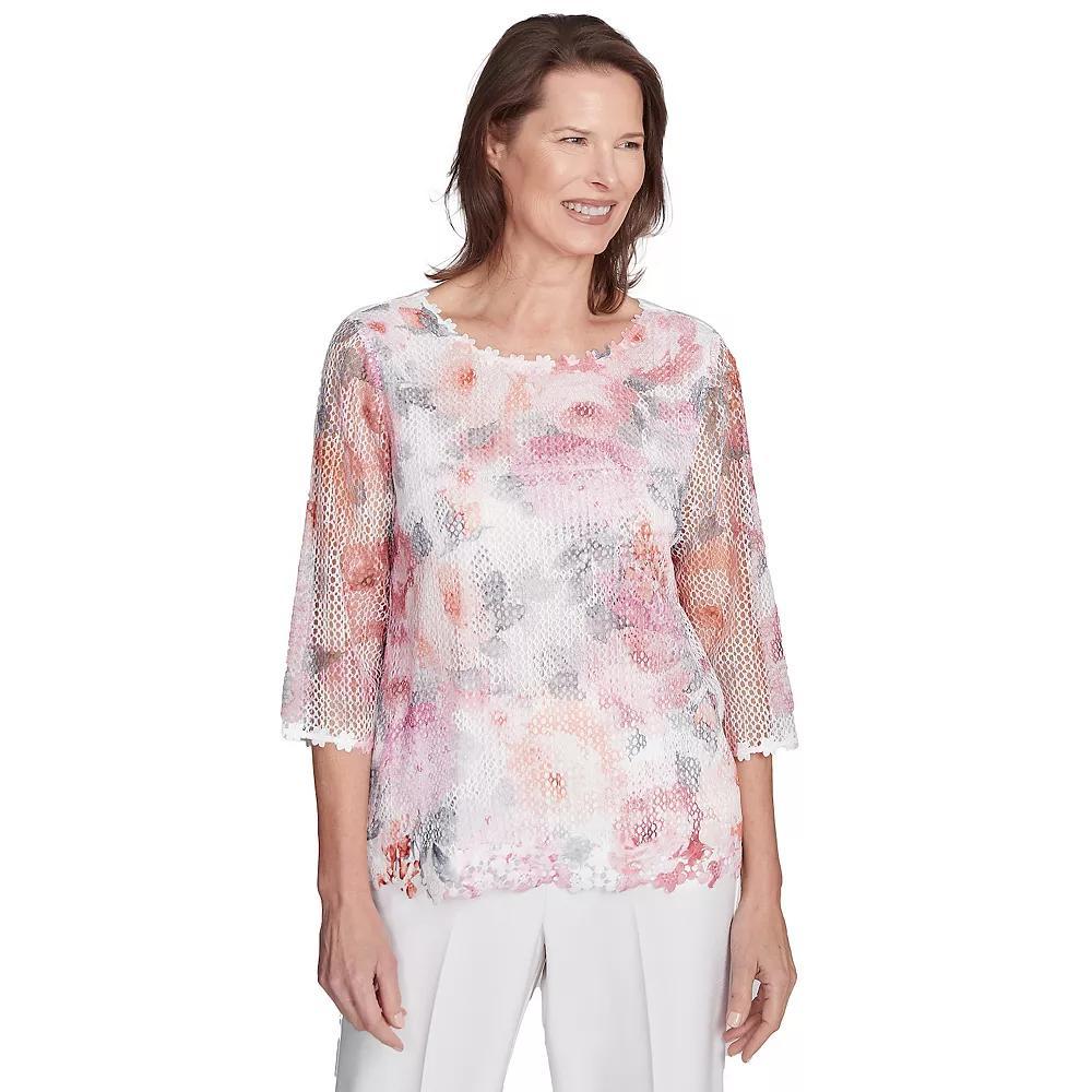 Petite Alfred Dunner Floral Mesh Watercolor Top, Womens Product Image
