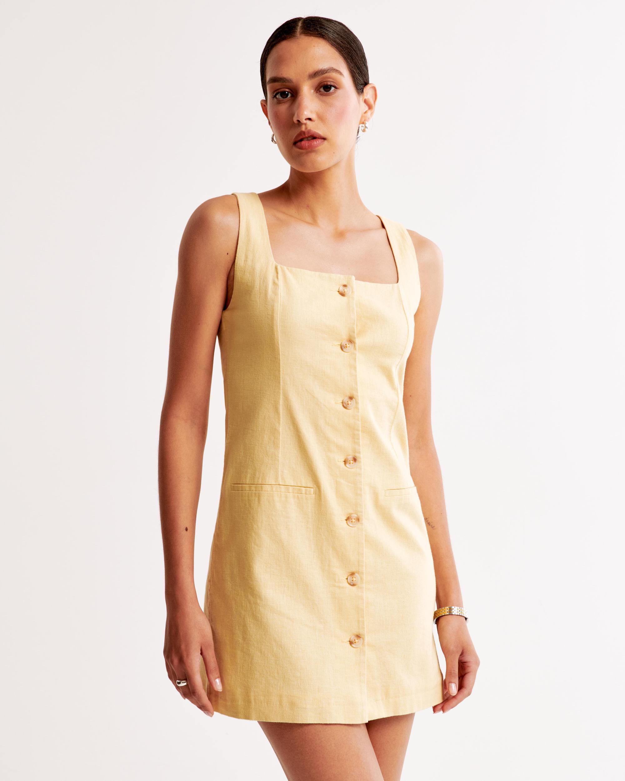 The A&F Mara Squareneck Linen-Blend Vest Mini Dress Product Image