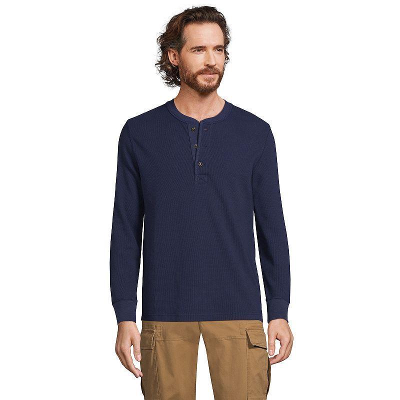 Mens Lands End Comfort-First Regular-Fit Thermal Waffle Henley Pewter Grey Product Image