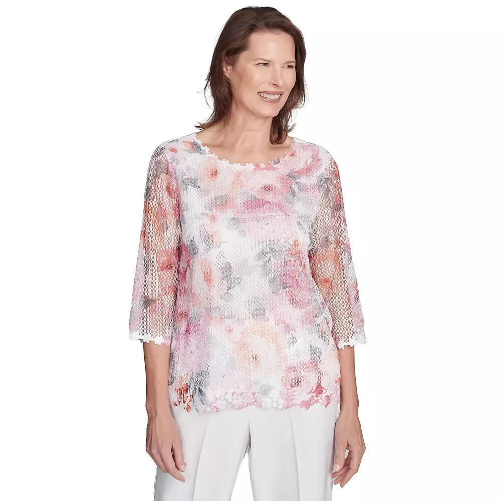 Petite Alfred Dunner Floral Mesh Watercolor Top, Womens Product Image