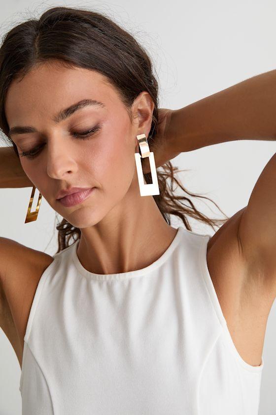 Carine Gold Rectangular Drop Earrings Product Image