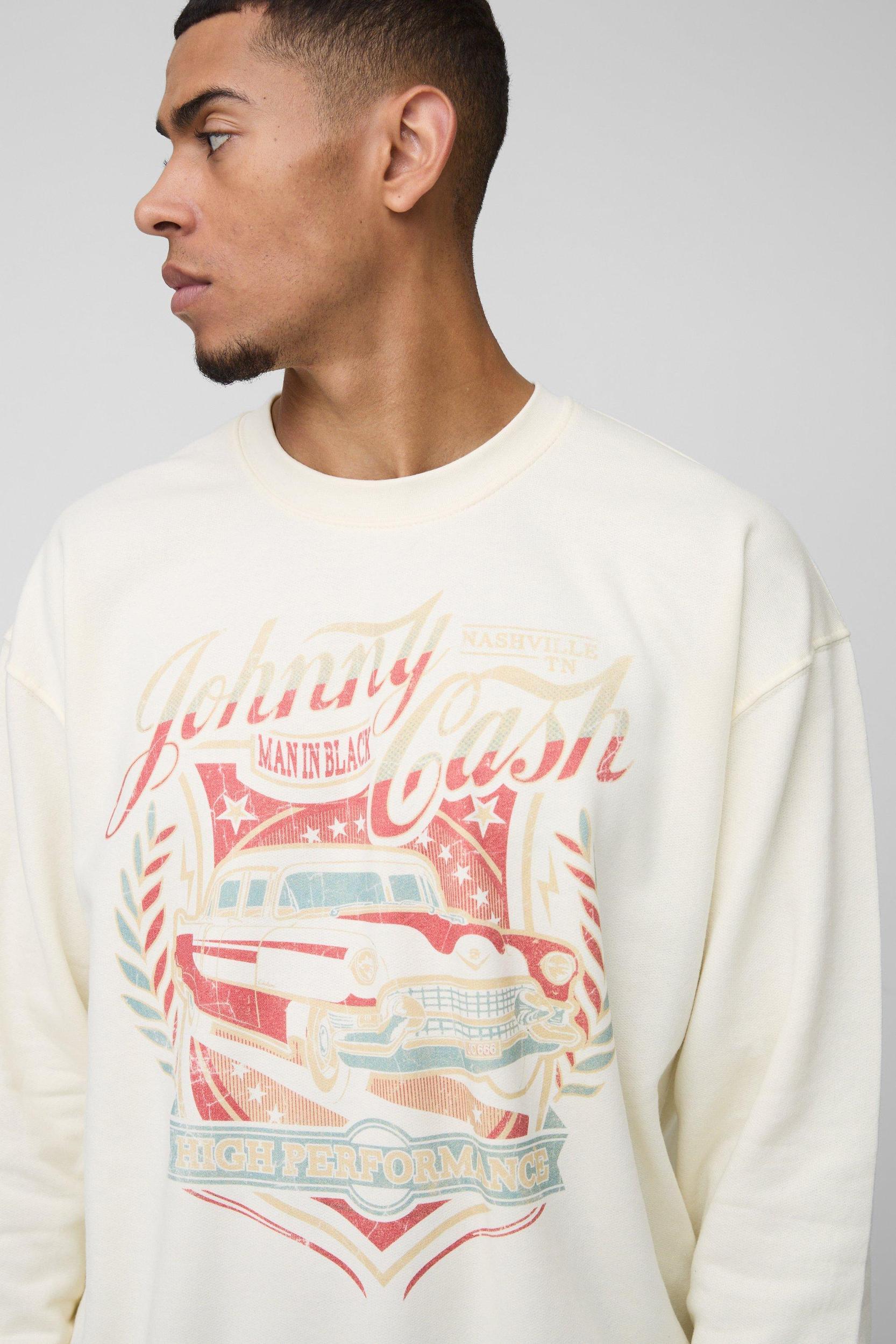 Oversized Wash Johnny Cash License Print Sweatshirt | boohooMAN USA Product Image