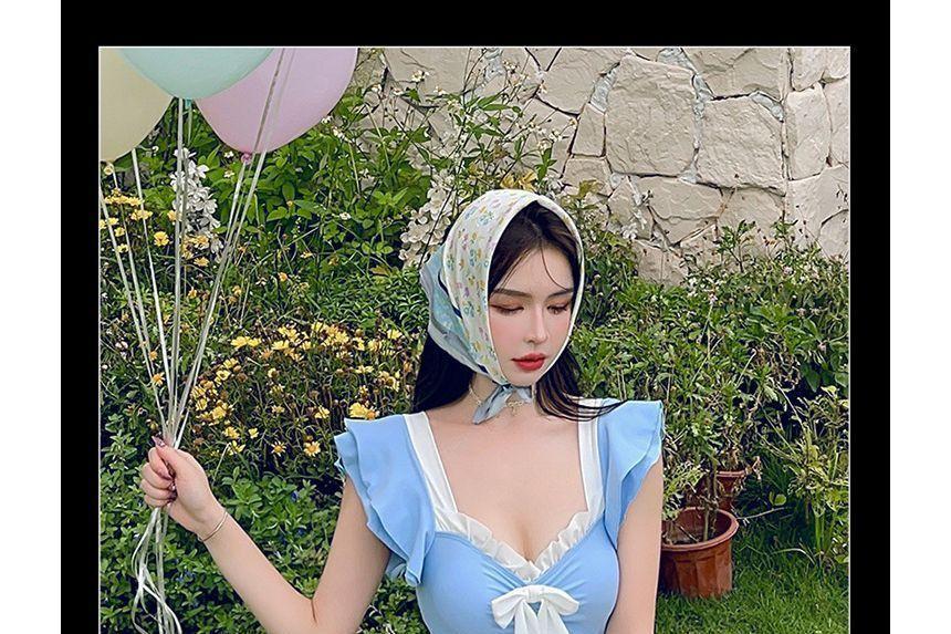 Cap-Sleeve Ruffled Lace-Up Swimsuit Product Image