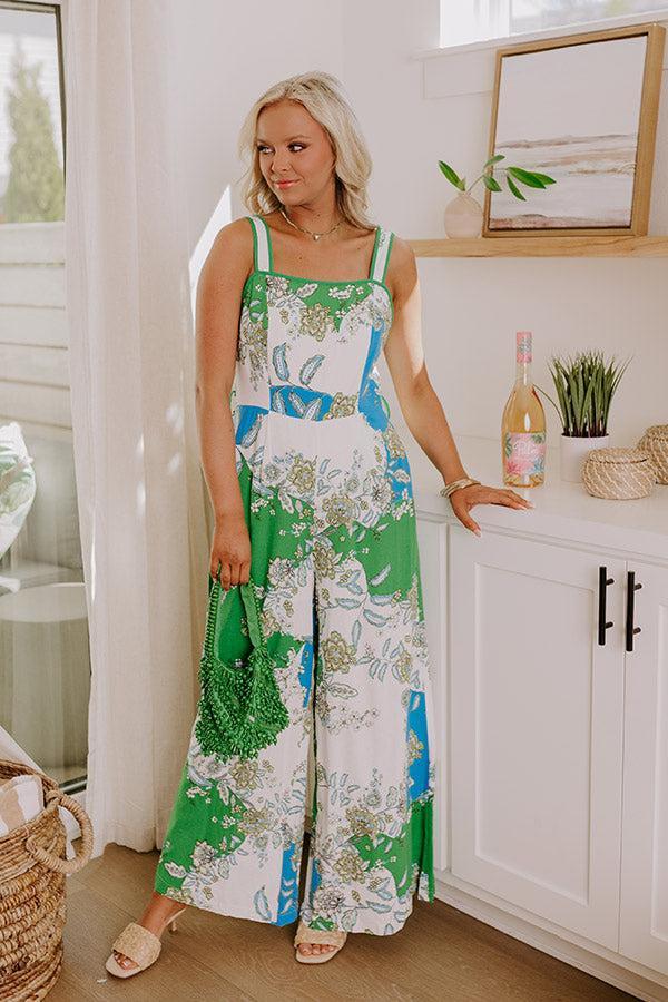 Cruise Ready Floral Wide Leg Jumpsuit in Green Product Image