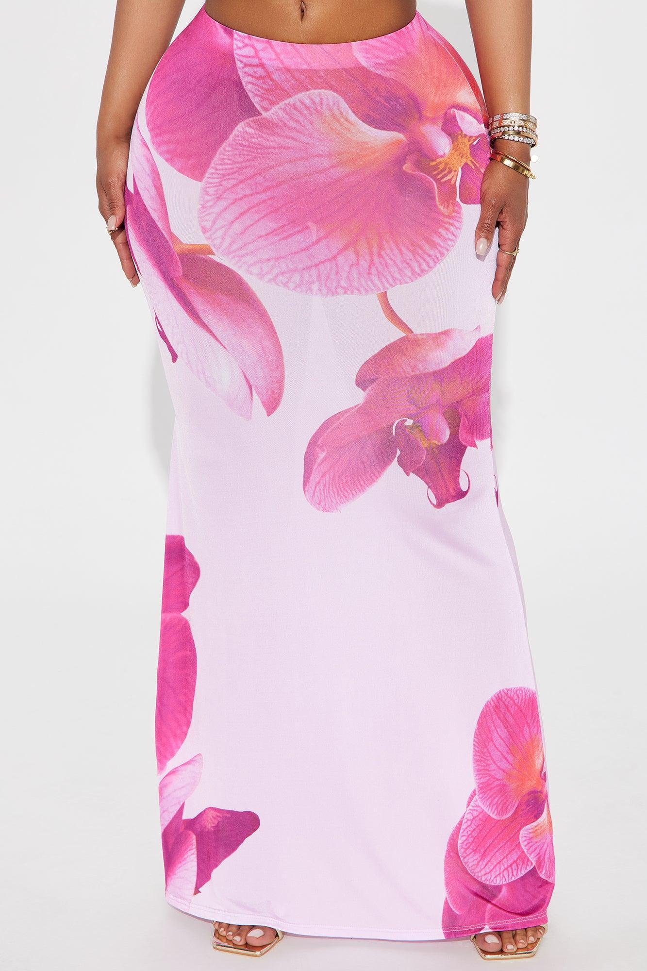 Liliana Floral Satin Maxi Skirt - Pink/combo Product Image