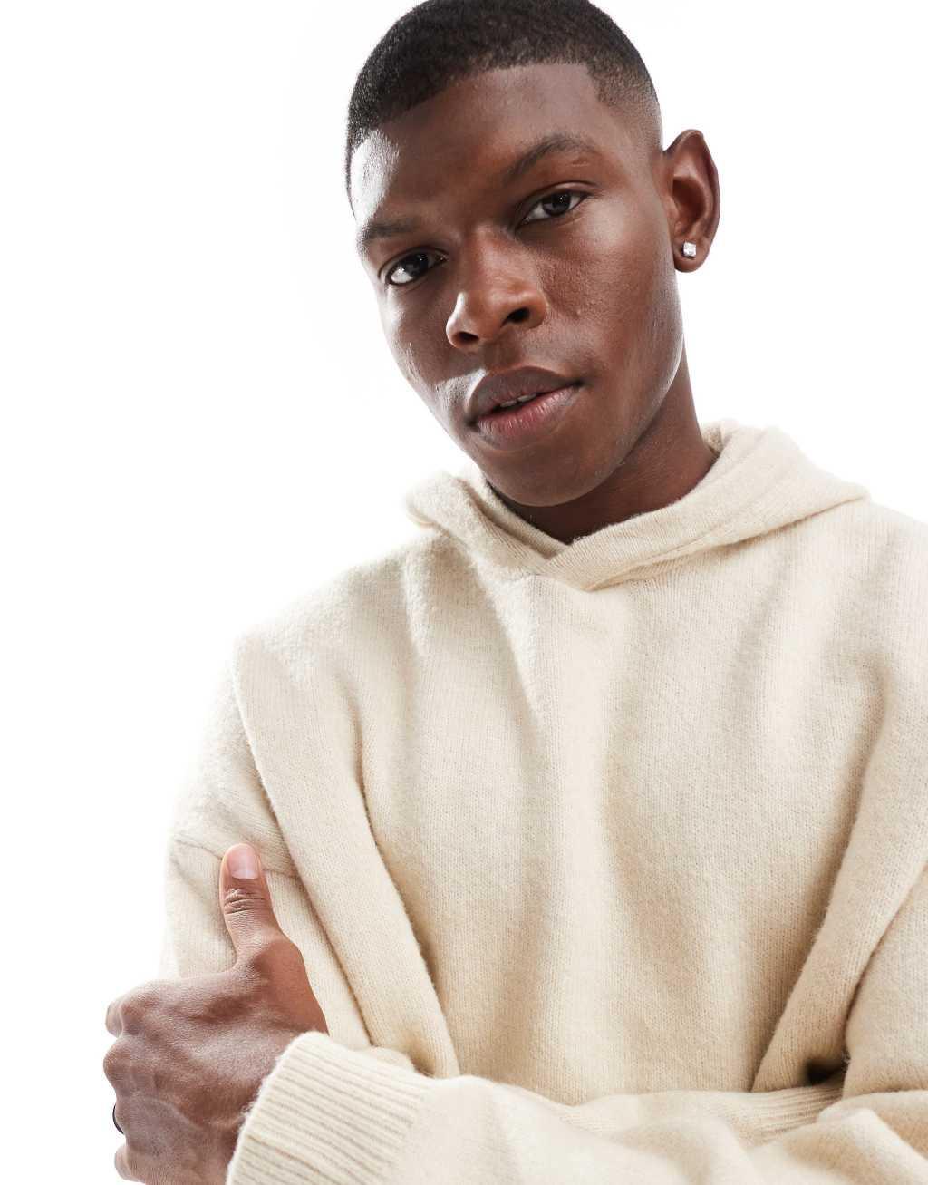 ADPT oversized knit hoodie in cream Product Image