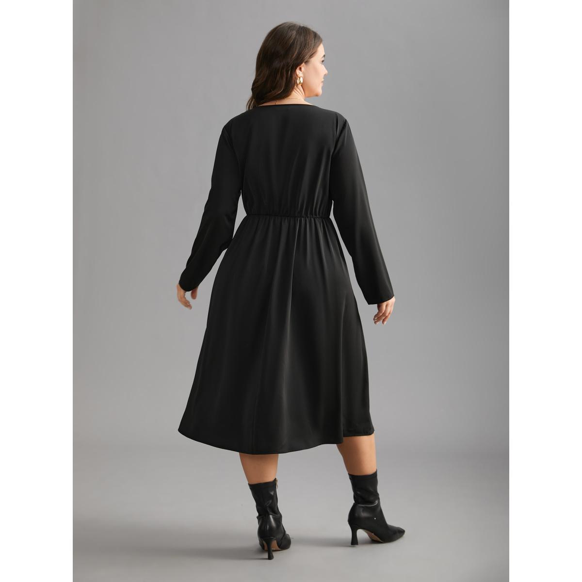 Plus Size Leopard Print Two-Piece Elastic Waist Dress Black Women Elegant Patchwork Notched collar Long Sleeve Curvy BloomChic 12/L Product Image