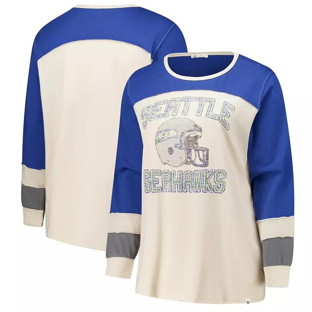 Women's Profile Cream/Royal Seattle Seahawks Double Header Curve Toni Long Sleeve T-Shirt, Size: 2XL, Beige Product Image