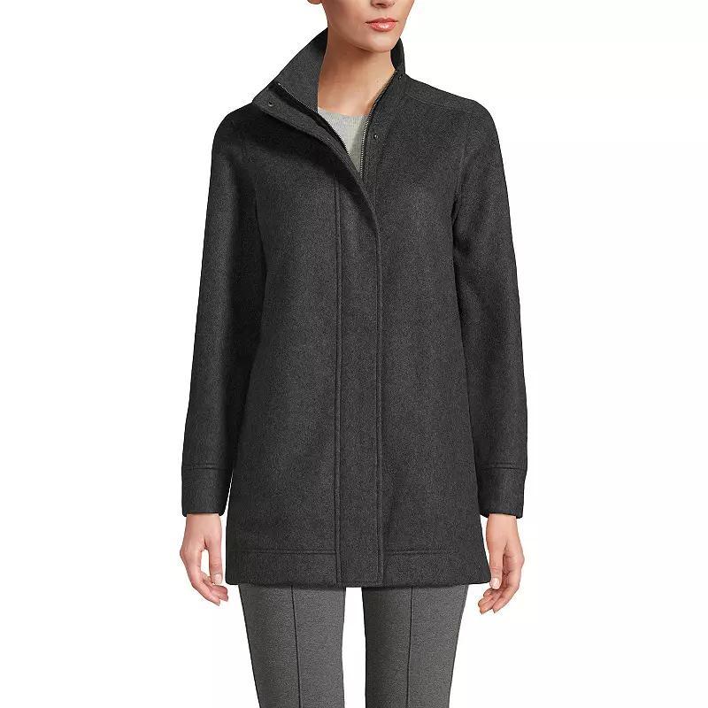 Petite Lands End Fleece Luxe Coat, Womens Deep Grey Product Image