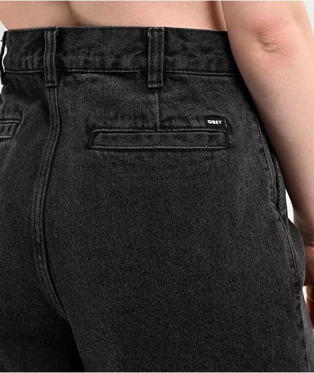 Obey Eli Pleated Black Denim Shorts Product Image