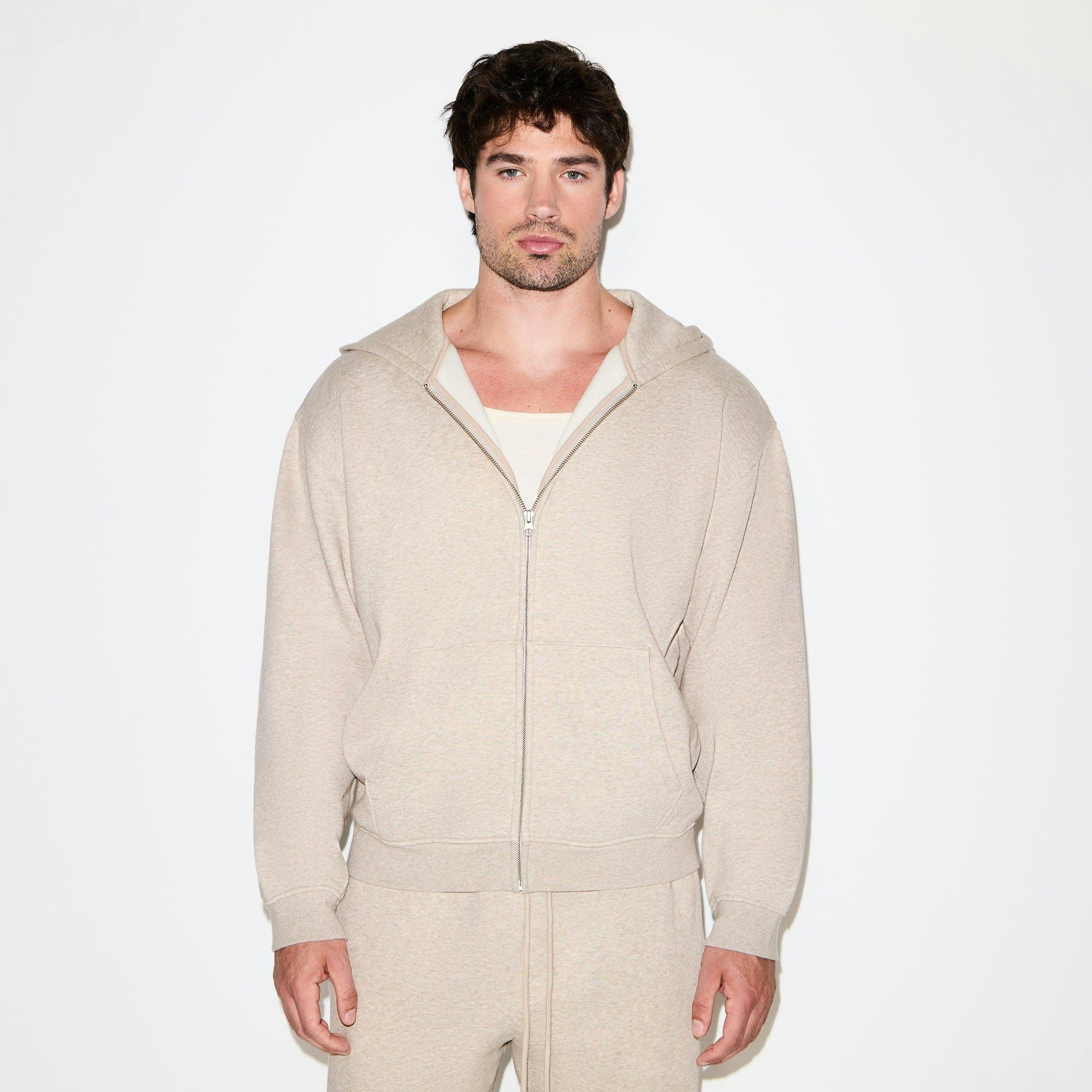 FLEECE LOUNGE MENS RELAXED ZIP UP HOODIE | DESERT HEATHER Product Image