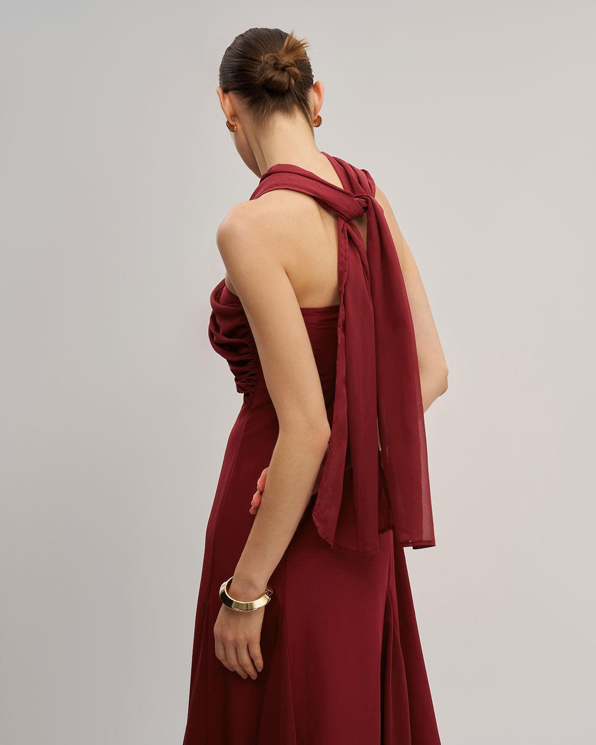 Wine Red Flowy Sleeveless Maxi Dress Product Image