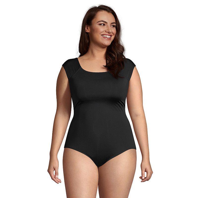 Womens Lands End Mastectomy UPF 50 Tummy Control Cap Sleeve One-Piece Swimsuit Product Image