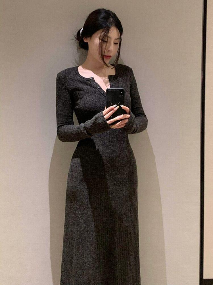 Henley Plain A-Line Dress Product Image