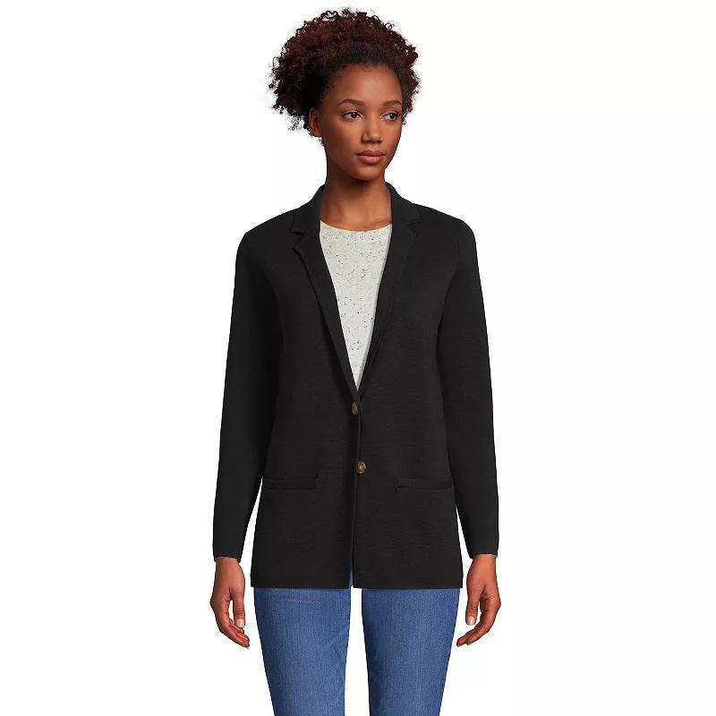 Petite Lands End Button-Front Sweater Blazer, Womens Deep Blue Product Image