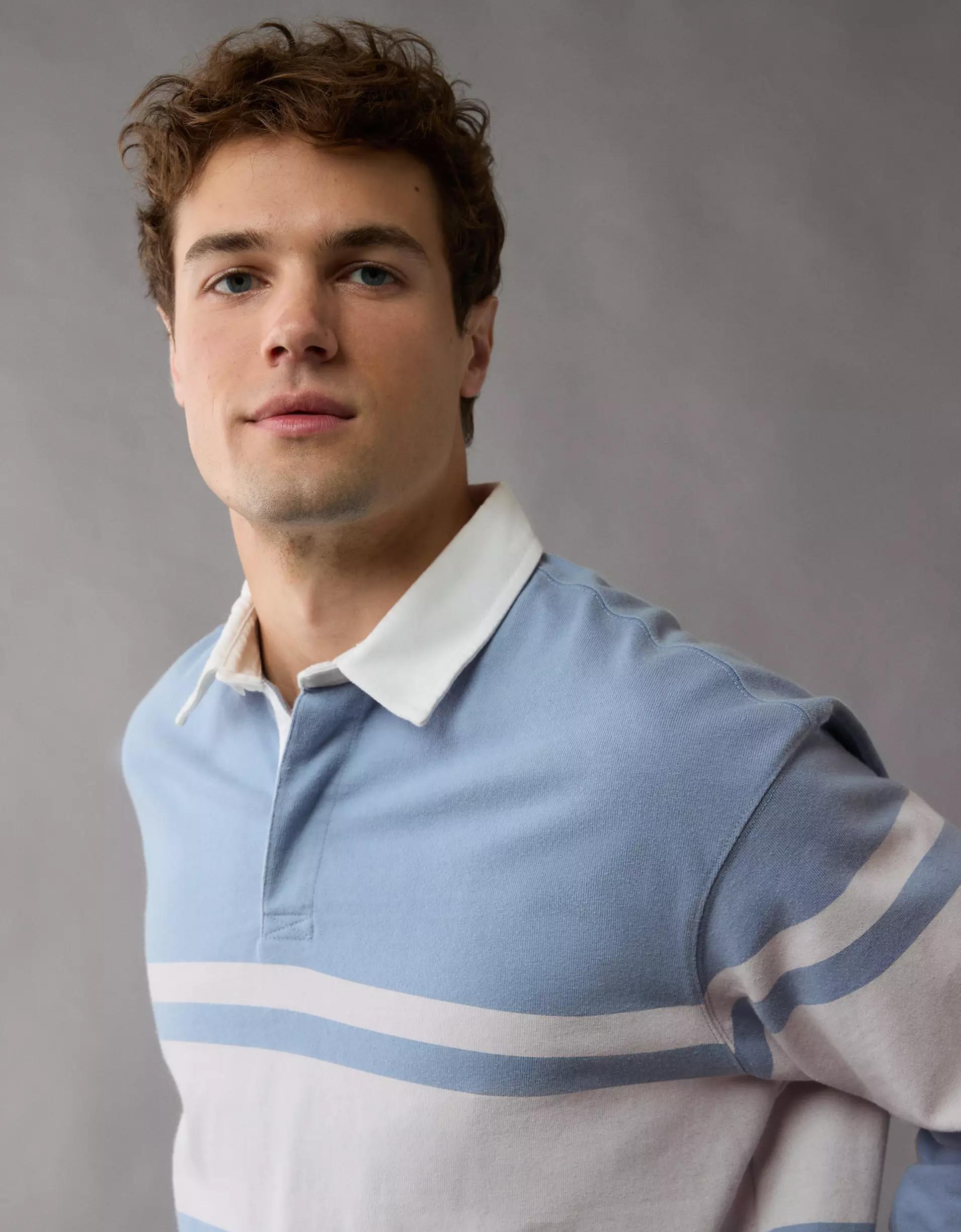 AE Long-Sleeve Rugby Polo Shirt Product Image