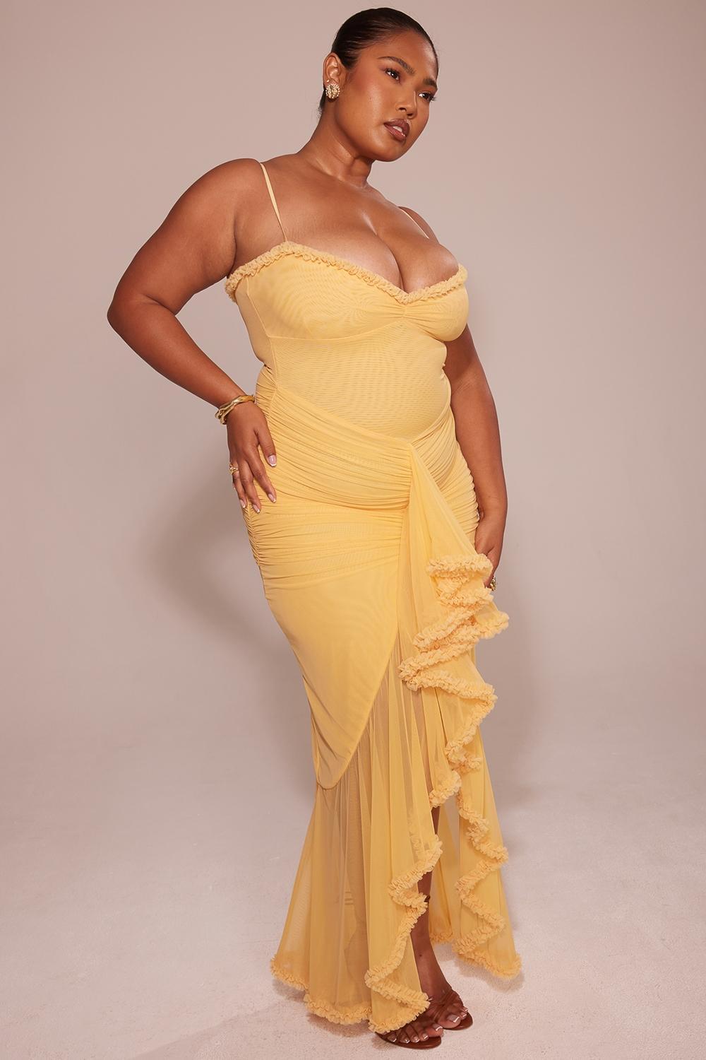 Gabbi  apricot ruffled front gown Product Image