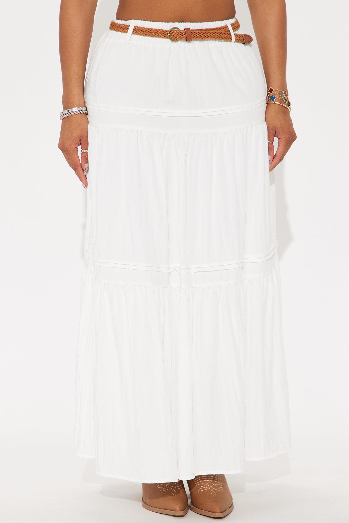 Jasinda Belted Tiered Gauze Midi Skirt - White Product Image