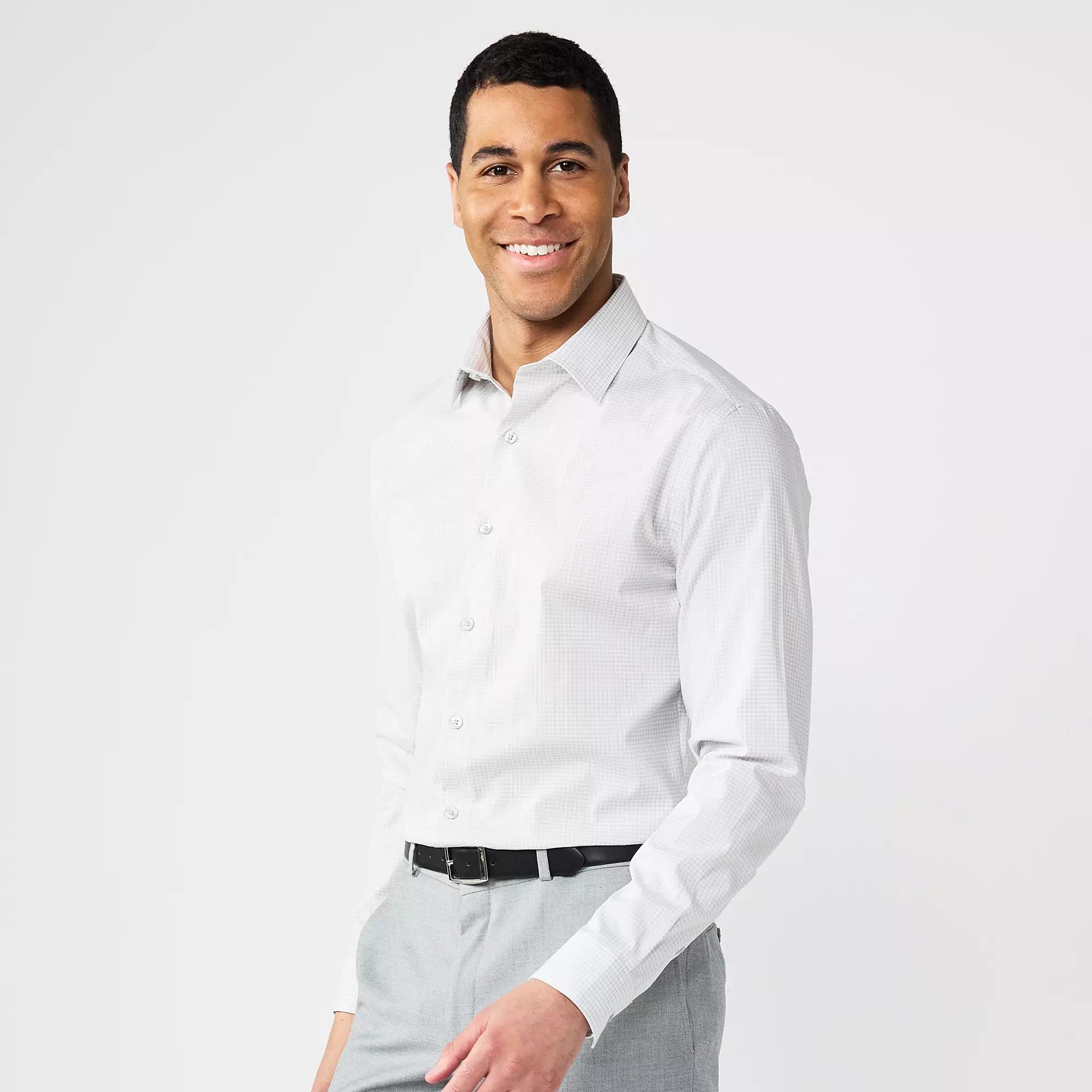 Men's Apt. 9® Premier Flex Regular-Fit Wrinkle Resistant Dress Shirt, Size: Medium-32/33, Gray Geo Dobby Product Image