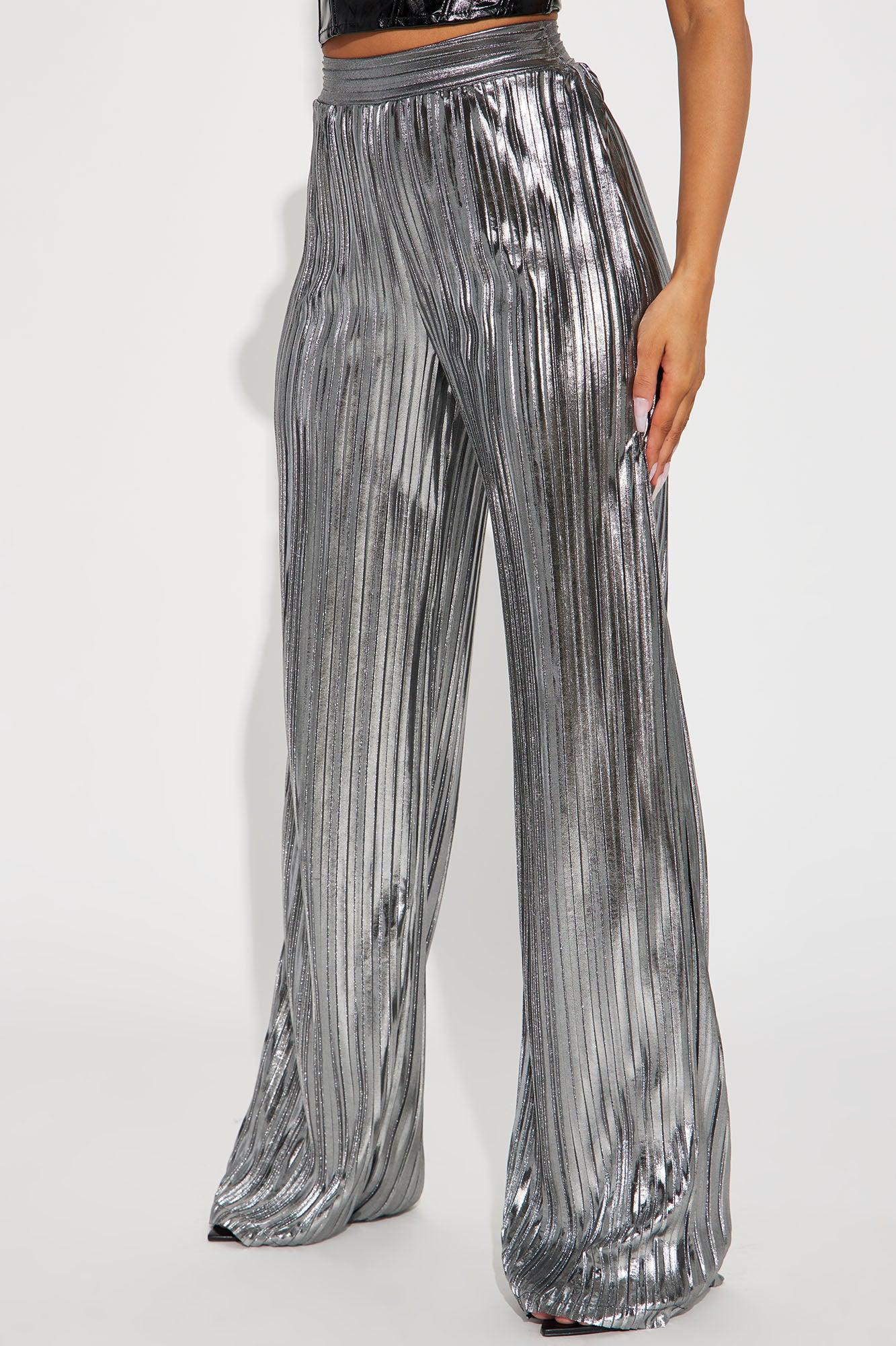 Party Up Metallic Plisse Pant - Silver Product Image