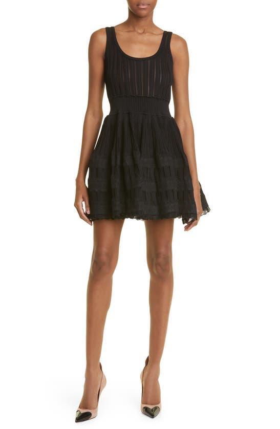 ALAÏA Scoop Neck Elastic Waist Ribbed Skater Dress In Noir Alaia Product Image