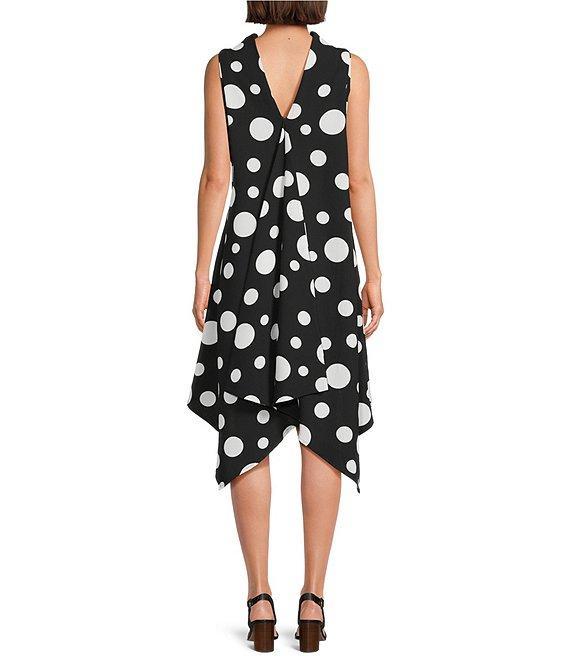IC Collection Woven Dot Print Mock Cowl Neck Sleeveless Asymmetrical Tunic Dress Product Image