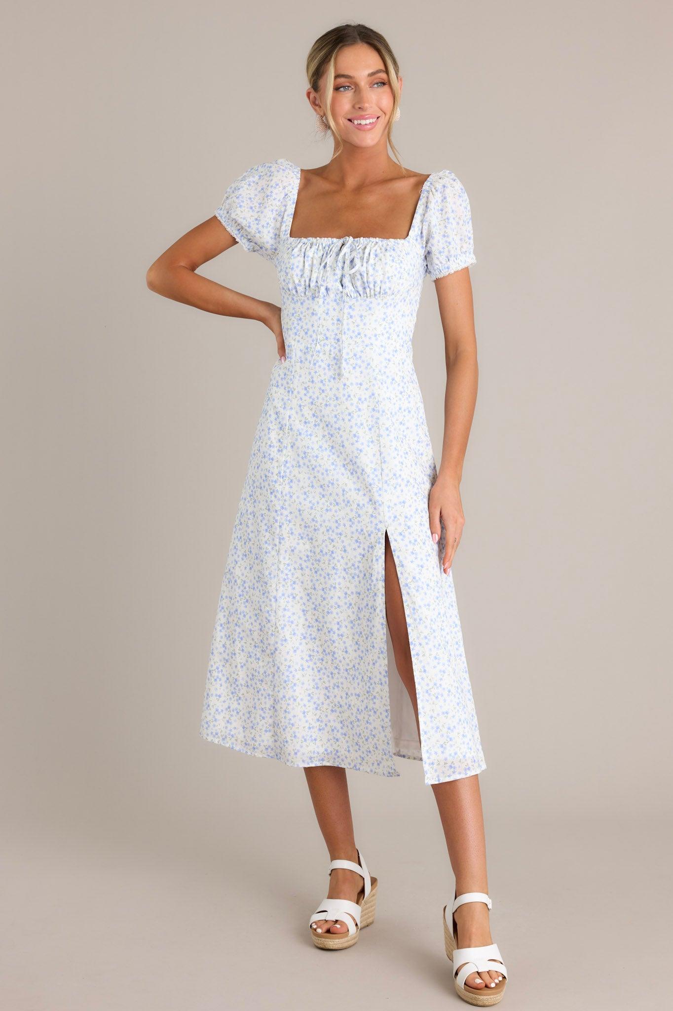 Elegant Moment Blue Floral Midi Dress Product Image