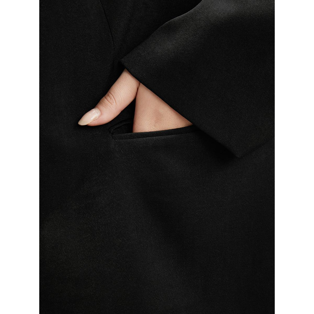 Plus Size Solid Beaded Button Up Flap Pocket Blazer Black Women Work Plain Beaded Sleeve Long Sleeve Suit Collar 12/L Pocket Office Blazers BloomChic Product Image