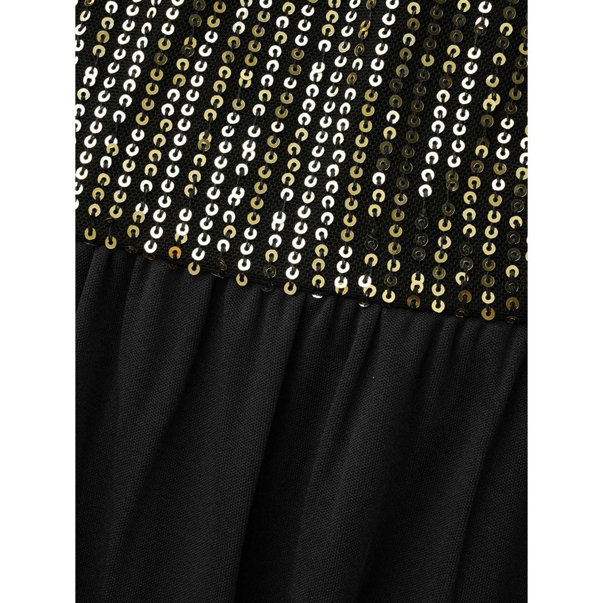 Plus Size Sequin Patchwork Dolman Sleeve Dress Black Women Cocktail Texture Party Curvy Bloomchic 26/4X Product Image