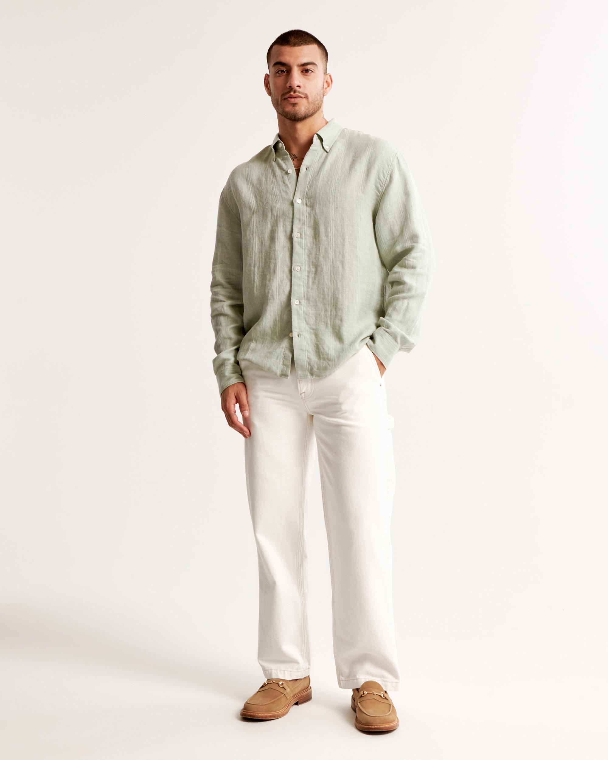 Summer Linen-Blend Button-Up Shirt Product Image