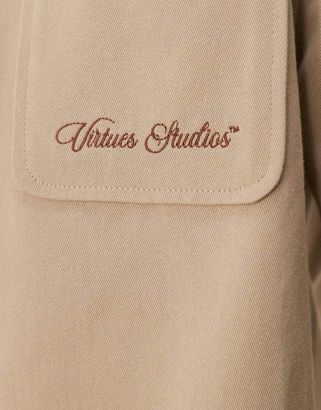 ASOS DESIGN oversized shacket with embroidery in beige Product Image