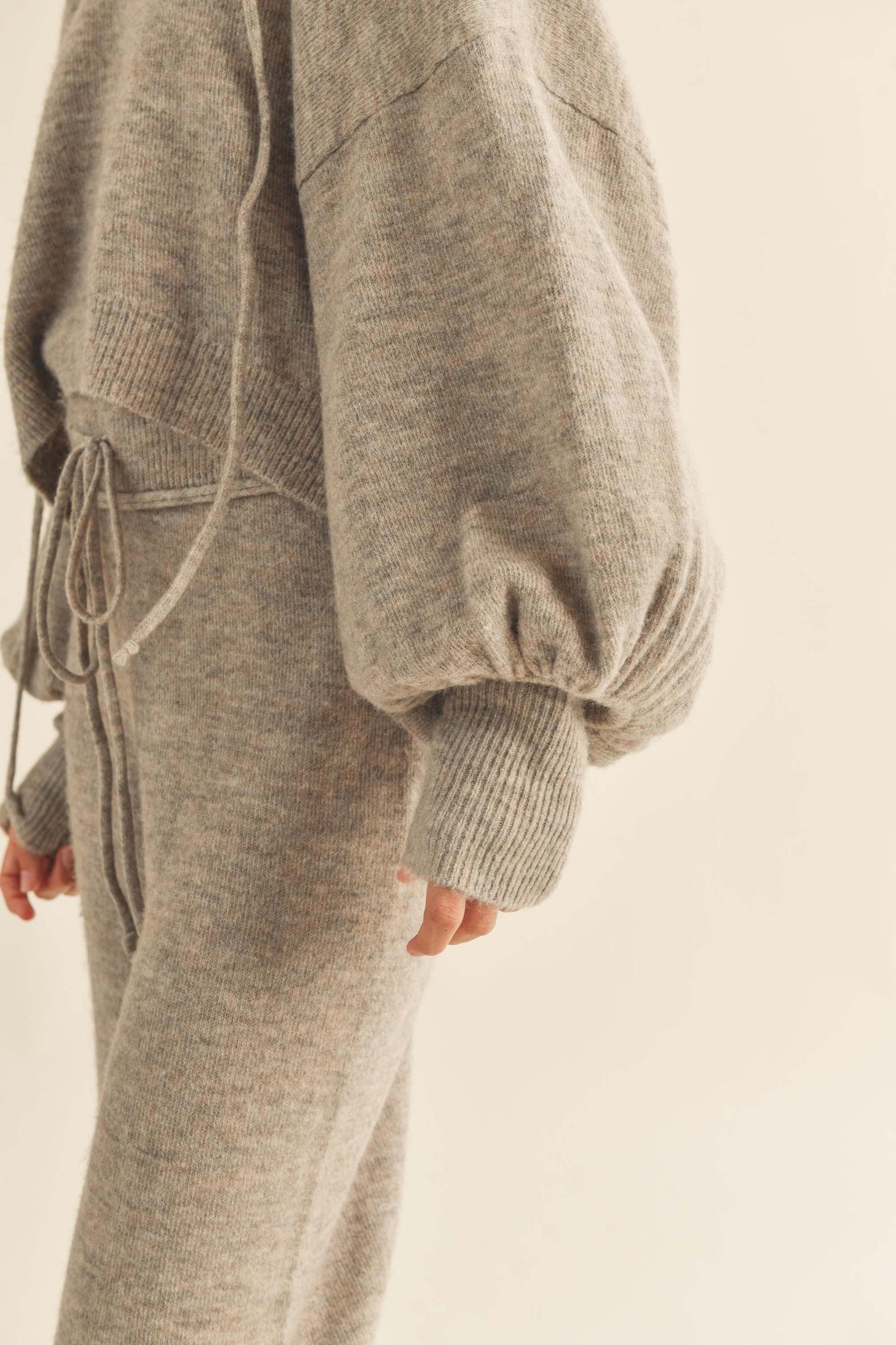 Balloon Sleeve Knit Hoodie Sweater Product Image