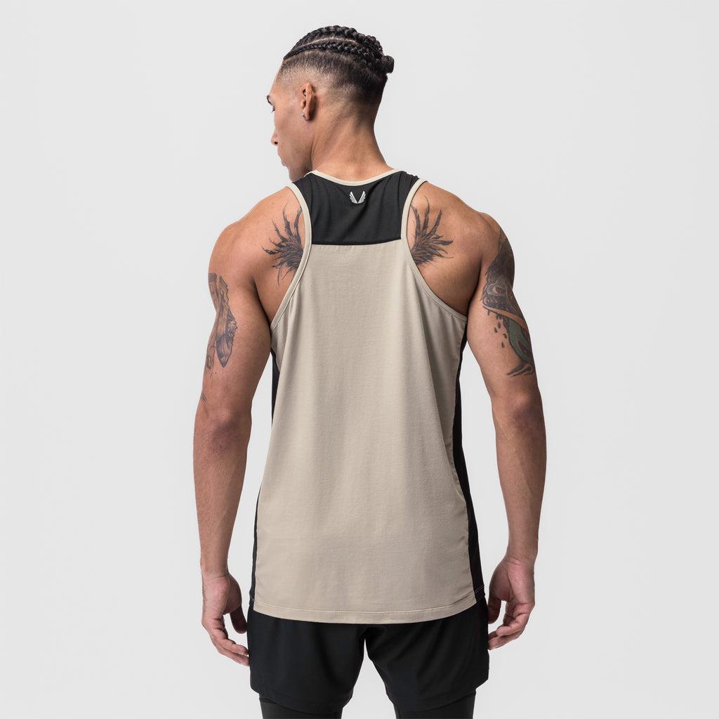 0809. Supima® Mesh Panel Training Singlet  - Sand Smoke Product Image