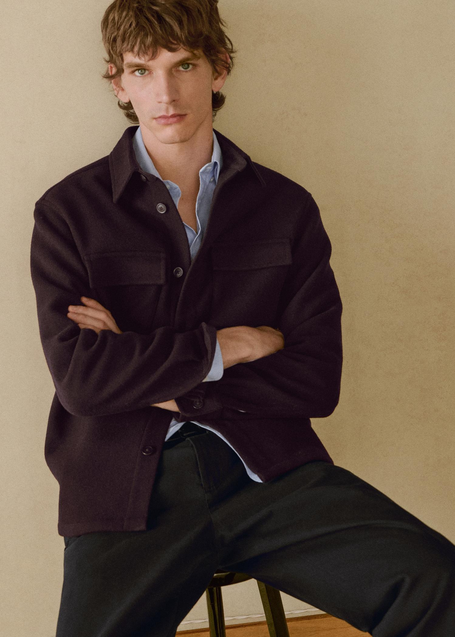 Flannel wool overshirt with pockets - Men | MANGO USA Product Image
