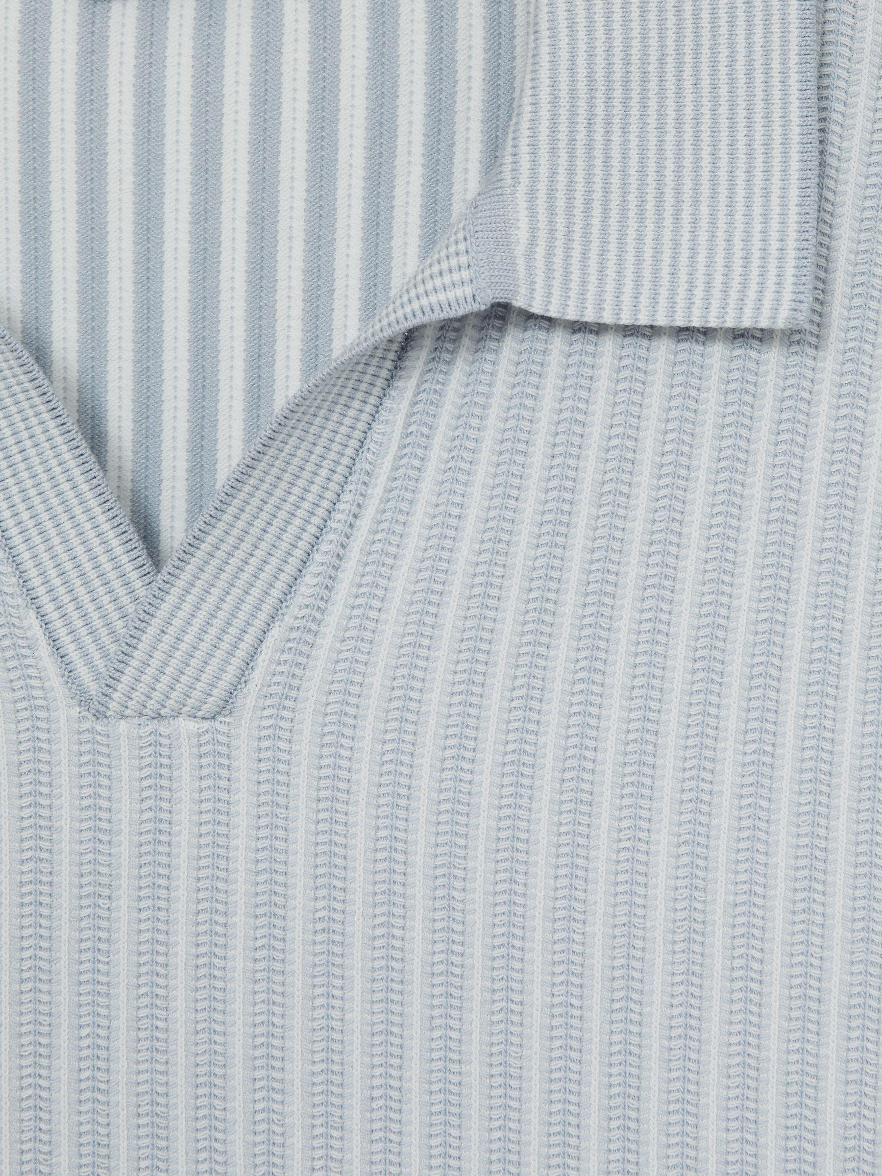 Open-Collar Textured Polo Shirt in Soft Blue/White Product Image