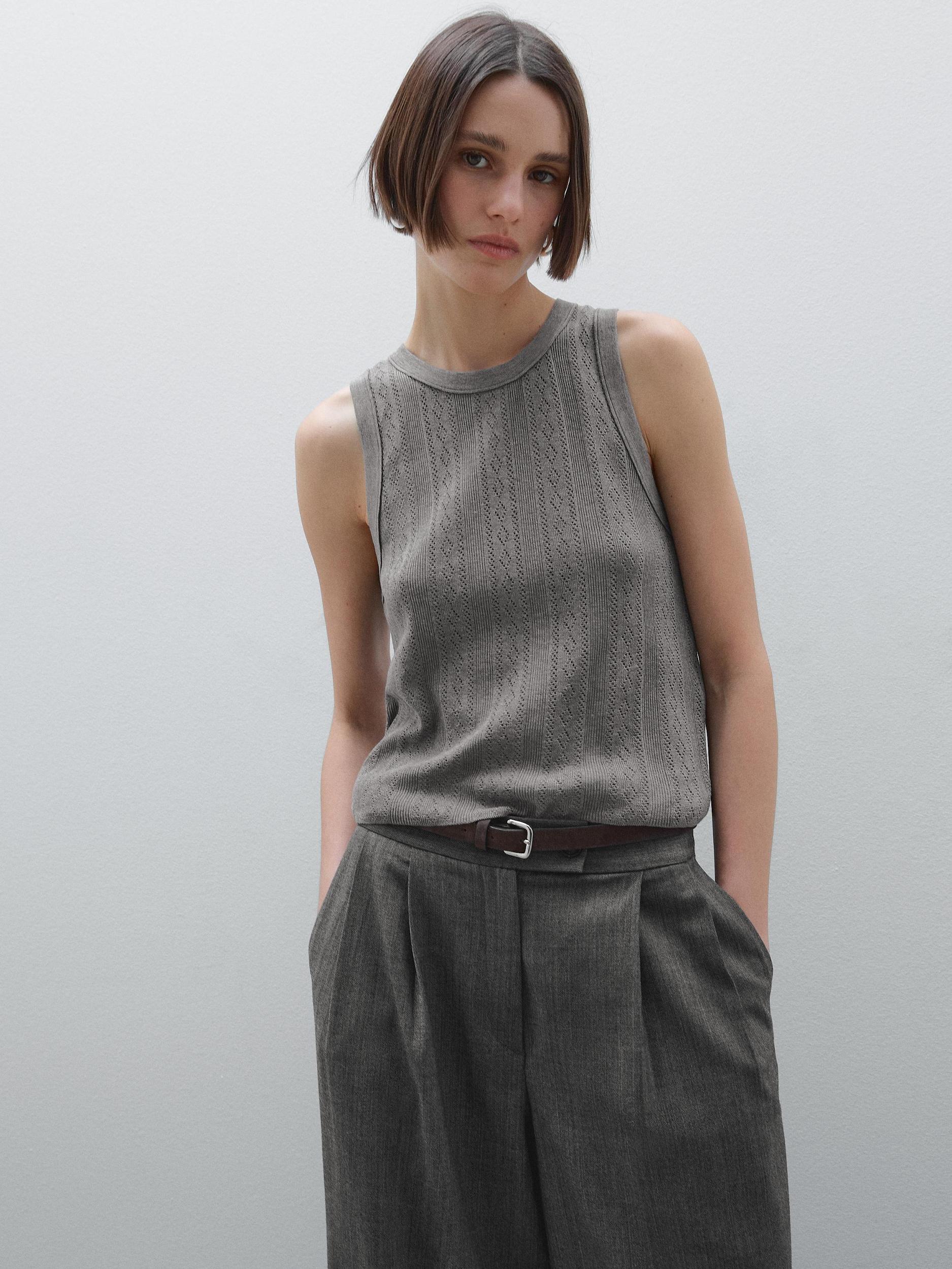 Cotton blend pointelle knit top Product Image